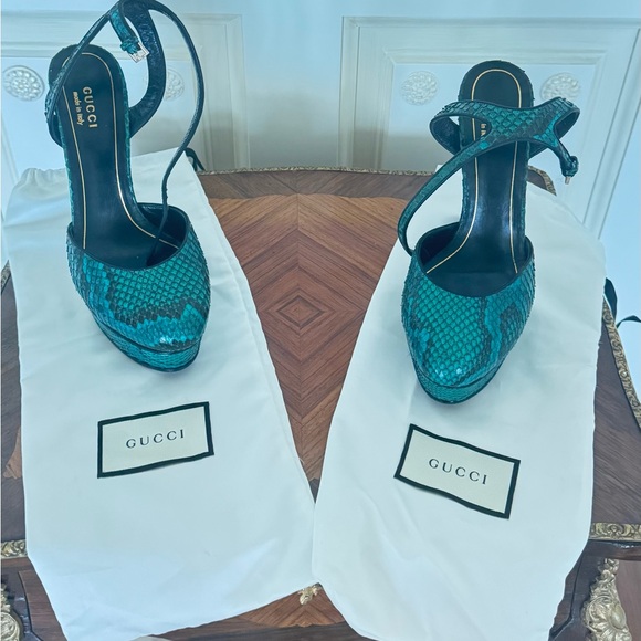 Gucci Women's Teal Snakeskin Heels Platform, original dust bags - Picture 2 of 16